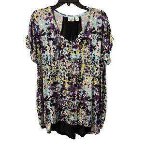 Cato Woman Multicolor Abstract Print Tunic With Sheer Black Back Panel Size 18/2